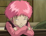 Aelita sitting on a bench.