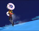 Yumi spins in the Ice Sector to deflect any monster lasers.