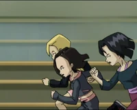 Priscilla, Yumi and Anais running the 100-meter run.