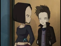 Cousins Once Removed Yumi walks with Patrick image 1.png (340 KB) Walking in the hallway with the others.
