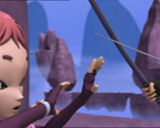 Aelita almost hit by his Katana.