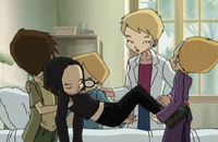 Jeremie, Ulrich, and Odd take Yumi (X.A.N.A. Yumi) to infirmary in Image Problem.