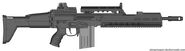 Superior to other designs, the A27 is a true battle rifle. With 20-round box magazines firing the 7.62x51mm NATO and an adjustable stock and front iron sight, this rifle can hold it's own very easily. The Rear sight can be replaced with any standard optic and a Grenade launcher can be mounted under the handguard.