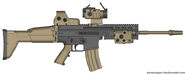 Scar-T With hybrid sight, the T in Scar-T stands for Tactical as this is a tactical variant of the Scar-L