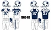 Uniforms worn by the team from 1960-63; the white home uniform and helmet is currently used as an alternate.