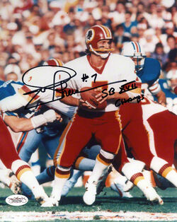 Joe Theismann Autographed 83 MVP and Framed Maroon Redskins Jersey