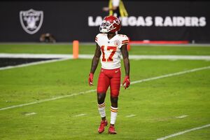 Kansas City Chiefs wide receiver Mecole Hardman (17) is introduced