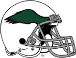White helmet with kelly green wing logo, with black trim added, used from 1972-73.