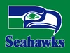 1976-2001 logo and royal blue wordmark (with white trim) with green background.