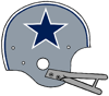 Cowboys helmet color was changed from white, which was used from 1960-63 to a metallic blue, which was used from 1964 through 1966 seasons. The helmet's "lone star" logo had a white trim added to it; it would add a second navy blue trim to the logo in 1967.