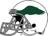 Right side of white Eagles helmet with kelly green wing logo, used from 1970-71.