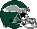 In 1974, the Eagles switch back to green helmets, which they last wore in 1969, from white which they had worn for the past four seasons, from 1970-73; the silver eagle wing logo was with white trim, and they would wear these through 1984, with a slight color alteration from a light forest green to slightly lighter kelly green in 1985.