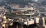  A city view of Atlanta-Fulton County Stadium circa 1996-97 with Turner Field behind it.