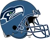Seahawks helmet, with new redesigned Seahawk logo, and light "Seahawk blue" helmet, 2002-11.