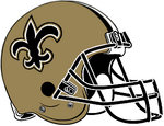 Saints' current helmet, used since 2000; the "Fleur de lis" logo, which originally had only white trim, was updated, as gold, and then also, black trim was added to it.