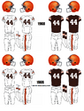 In 1968, the team slightly modified the sleeve stripes on the white jersey, with the stripes slightly separated from each other, the team would do the same to the brown jerseys in 1970. in 1969, as with all of the other NFL teams, the Browns wore the commemorative "NFL 50" 50th anniversary patch on their uniforms.