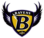 Baltimore Ravens original main / helmet logo from 1996-1998 featured raven wings outspread from a gold shield logo with a black "B" inside.