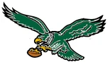 Modified green eagle mascot primary logo, adopted in 1987, and also used on the team's white road jerseys until 1995.