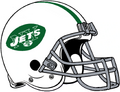 3D version of Jets helmet used from 1972 season through 1977. Note the logo being centered in the middle of the helmet, as opposed to the upward tilt logo placement used.