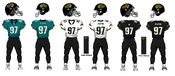 Jaguars alternate jerseys w/black pants, used from 2004-2008, black alternates used from 2004-08.