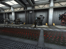 The main room containing the mechs for players to use.