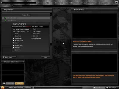 A Hack menu with a string of 'destructive' hacks