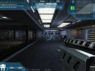 The HUD when using a mech in the fireteam map, NEMEXIS Labs.