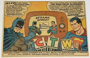 Sesame Street with Batman & Robin and Superman ad