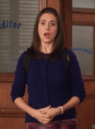 Annie wore this Navy blue sweater when she apologized to Jeff for investigating Dean Pelton.Appearance: "Investigative Journalism"