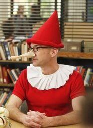 Dean Pelton dresses up as Pinocchio, calling himself "Dean-occhio", in order to tie in with the puppets he gave the study group.Appearance: "Intro to Felt Surrogacy"