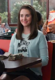Annie wore this light blue cardigan while counting the donations in the cafeteria for the oil spill clean up.Appearance: "The Psychology of Letting Go"