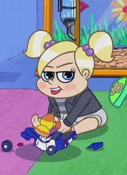 Evil Britta (104 KB) Baby BrittaAlways seen pounding a toy police car with a hammer.