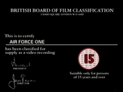 The BBFC card for Air Force One (1997), taken from the original Front Row Movies airing.