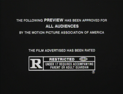 Rated R- RESTRICTED film rating bumper (MPAA) blue screen 