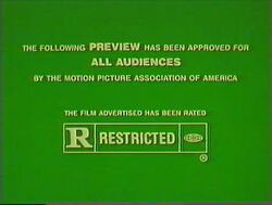 Rated R- RESTRICTED film rating bumper (MPAA) blue screen 