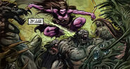 Janissa fighting off the Bone Woman's demons