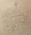 Map of Midnight Grove dungeon. The left arrow indicates the start of the dungeon.