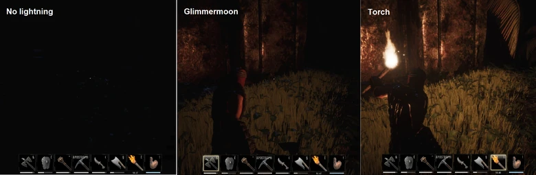 Comparison between the lightning effect of Glimmermoon and a torch.