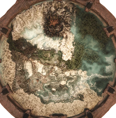 Map-Rooms depict the Exiled Lands prior to the war. The desert is fertile land, the Aqueduct is still intact, and many of the human settlements do not exist yet.