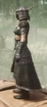 Female wearing Medium Armor seen from the side.