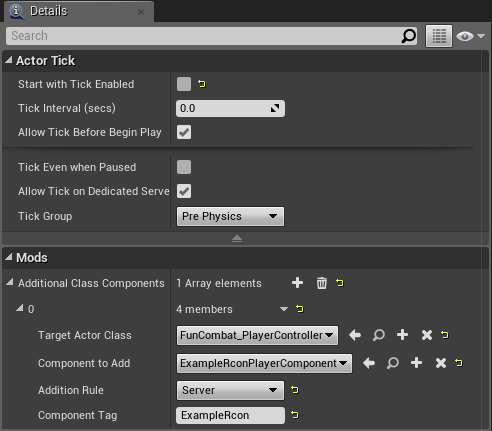 Properties for the mod controller