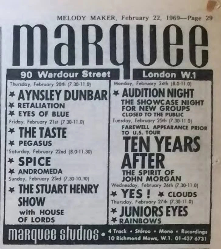 Marquee 1969 | Concerts Wiki | Fandom