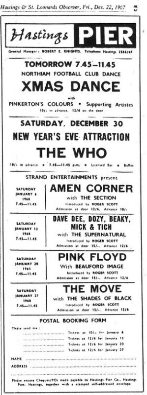 December 30, 1967 Hastings Pier Ballroom, Hastings, ENG