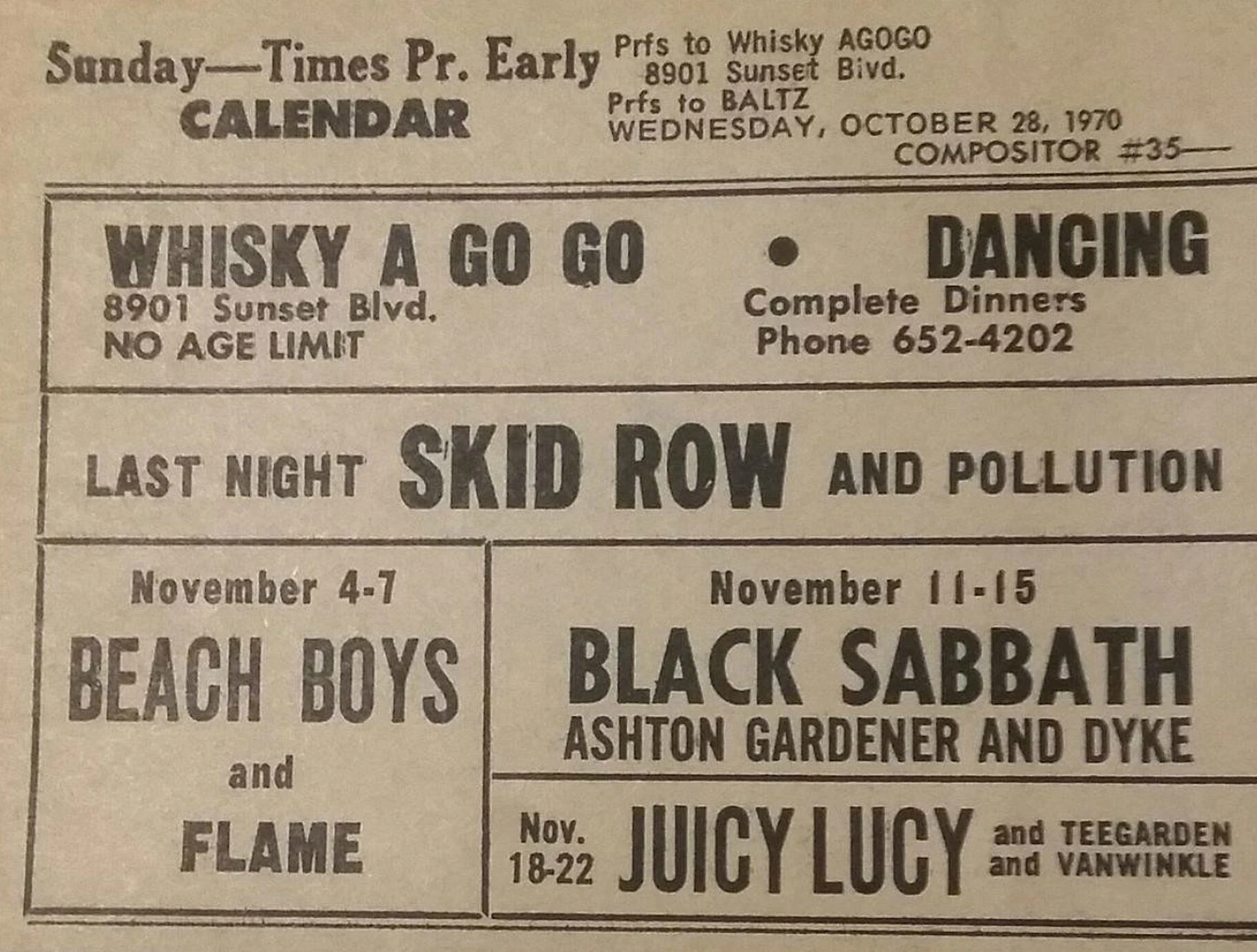 November 4-7, 1970 Whisky-A-Go-Go, West Hollywood, CA | Concerts Wiki |  Fandom
