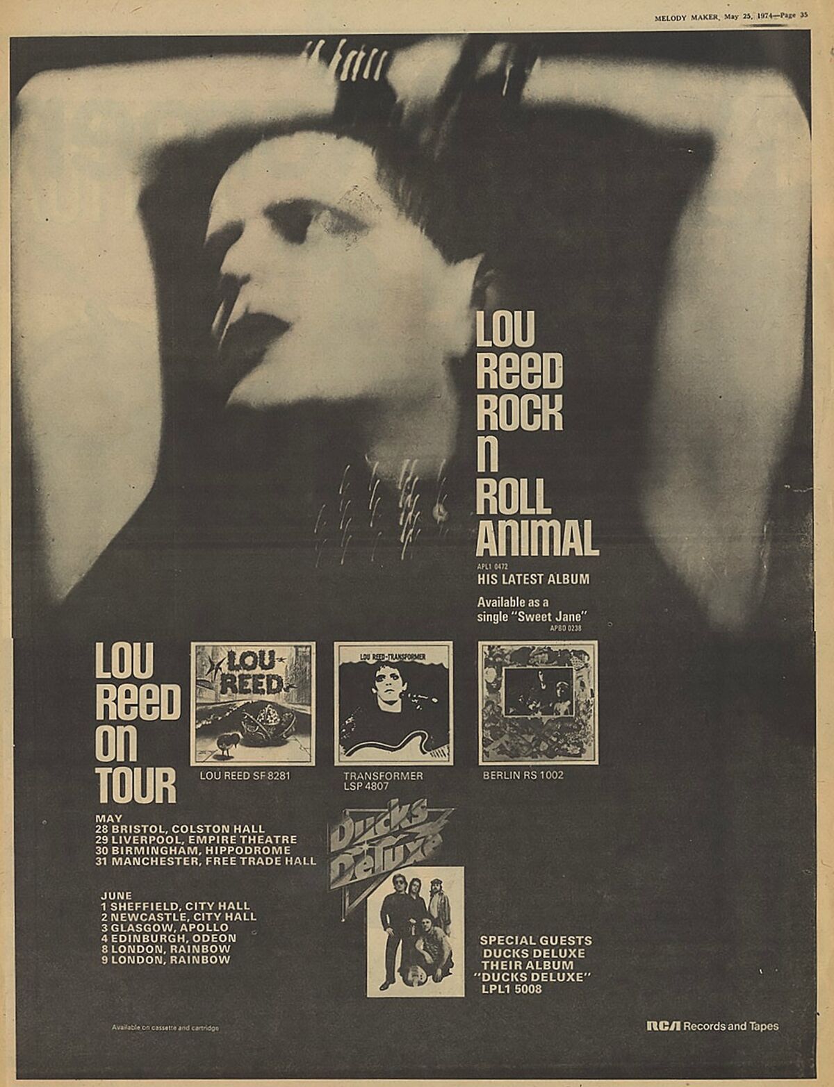 lou reed 1974 tour