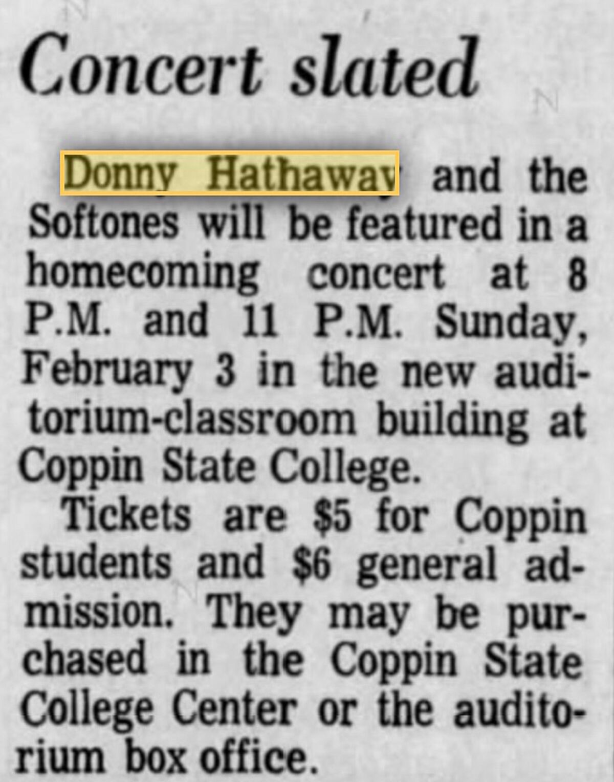 February 3, 1974 Coppin State College, Baltimore, MD Concerts Wiki