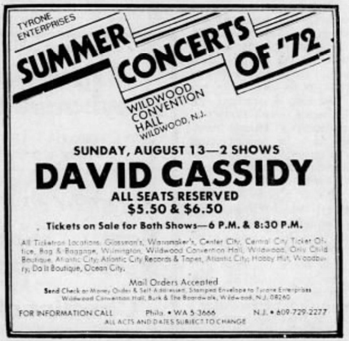 August 13, 1972 Convention Center, Wildwood, NJ Concerts Wiki Fandom