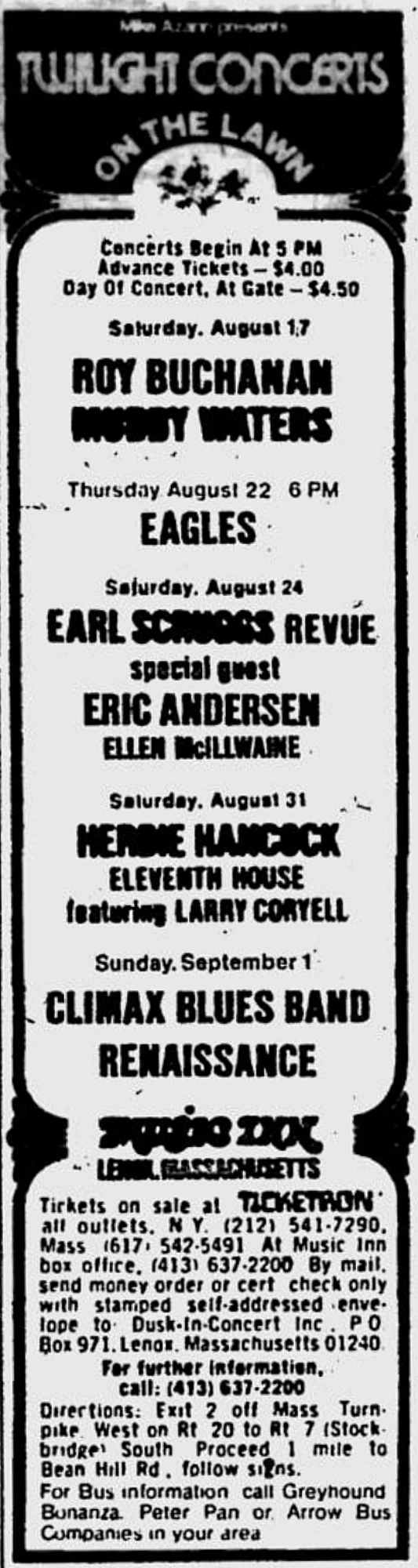 August 17, 1974 Music Inn, Lenox, MA Concerts Wiki Fandom
