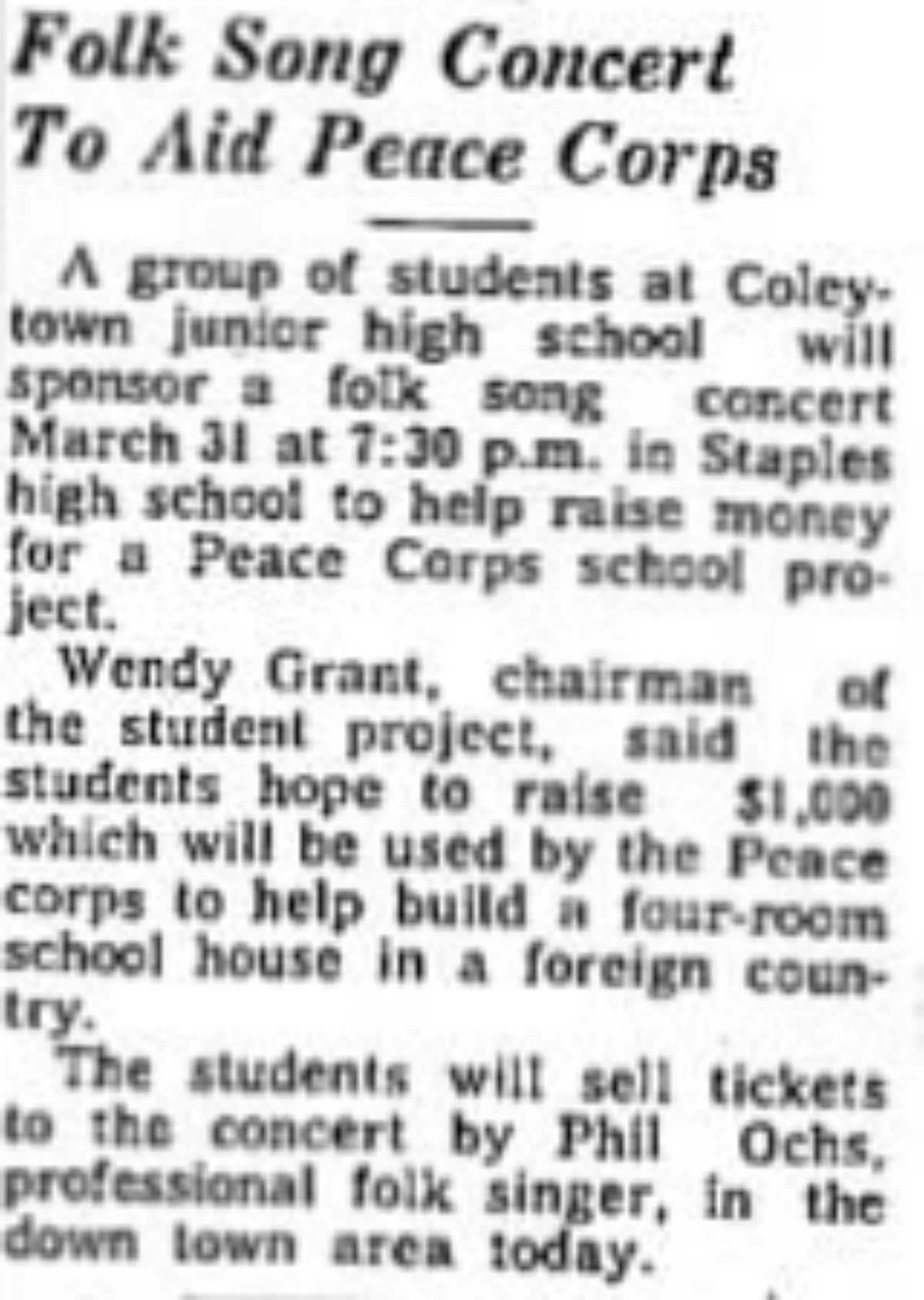 March 31, 1968 Staples High School Auditorium, Westport, CT Concerts