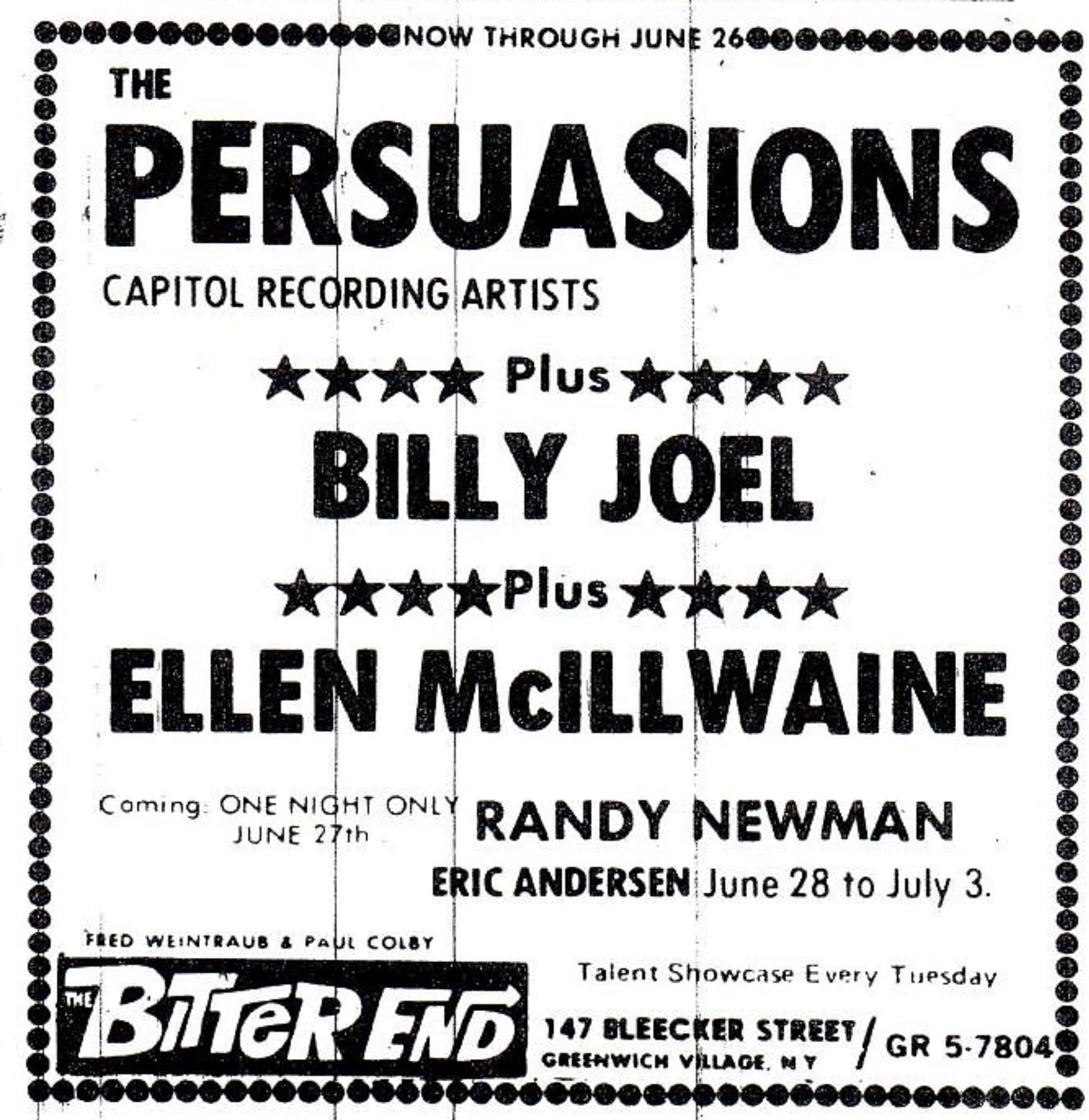 June 27, 1972 Bitter End, New York City, NY Concerts Wiki Fandom